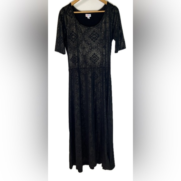 LuLaRoe Maxi Dress Sz Large Black And Gold Pattern, Stretchy RN 142161 - Picture 9 of 9